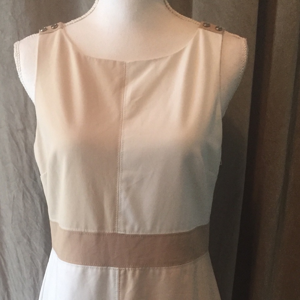 WHBM White/Tan Lined Career Dress Size 6